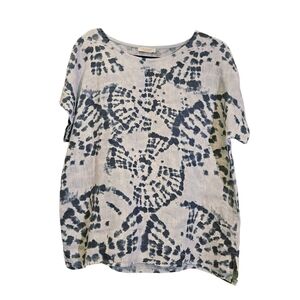 NWOT Bellambra Linen Lagenlook Short Sleeve Shirt Blue Tie Dye - Medium